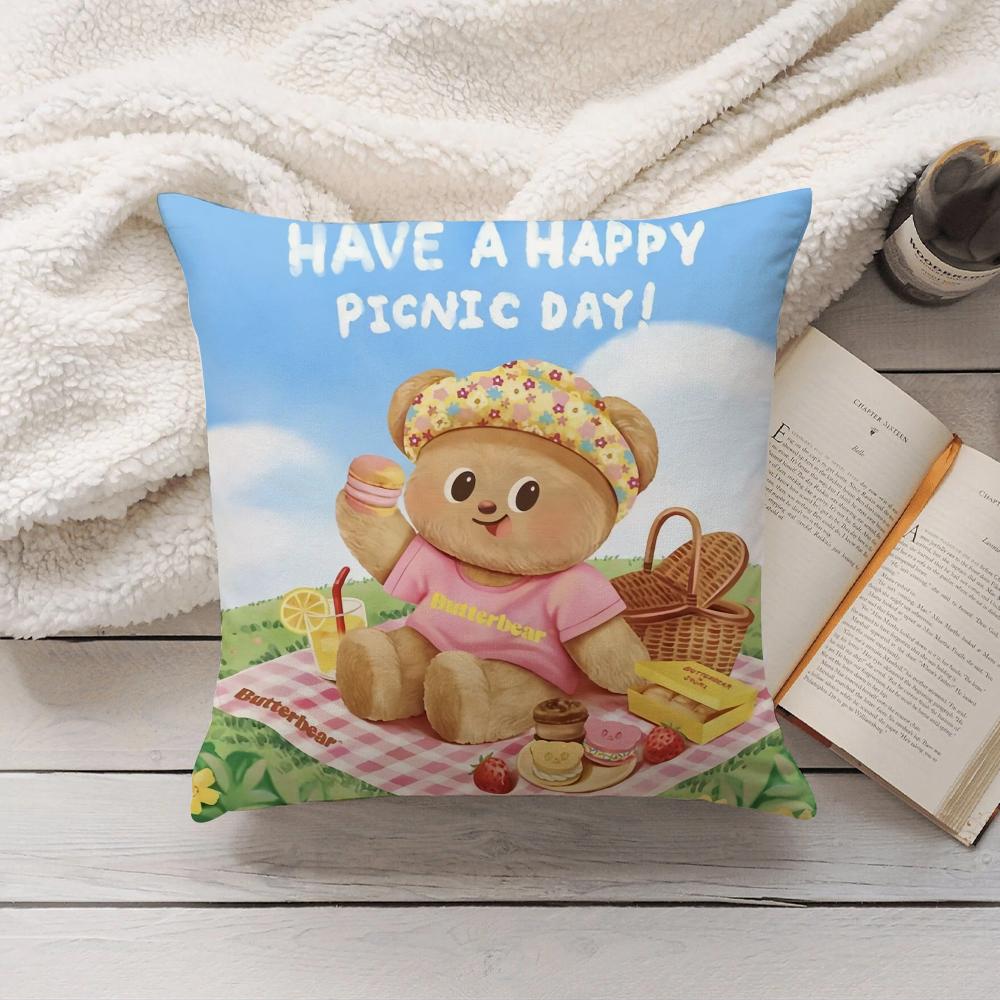 Cartoon Kawaii Butter Bear Pillow Case Home Decoration Cushion Cover Suitable For Bedroom Car Office Sofa