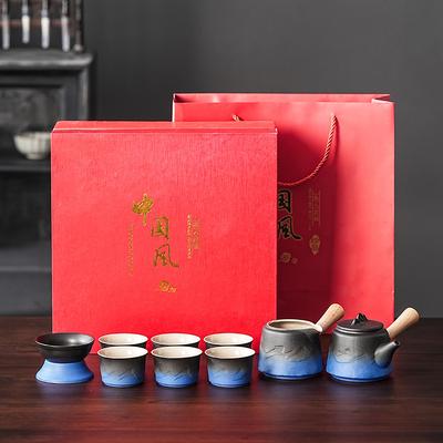 Service à thé Kung Fu en poterie grossière de luxe léger haut de gamme, théière portable à manche latéral, coffret cadeau