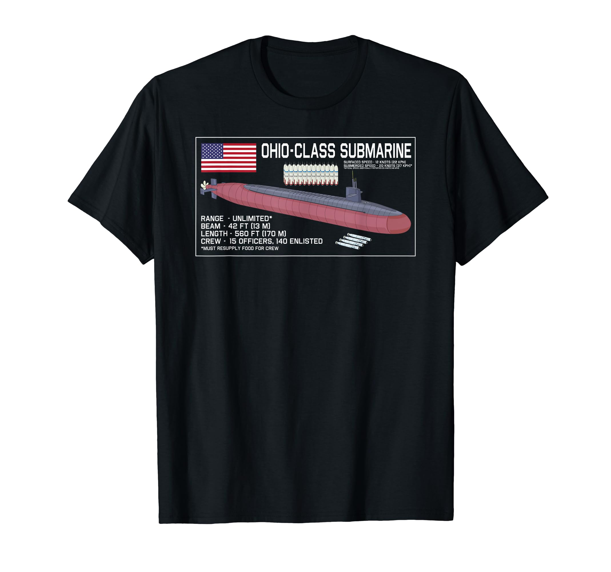 

Ohio Class Nuclear Submarine Infographic Diagram T-Shirt