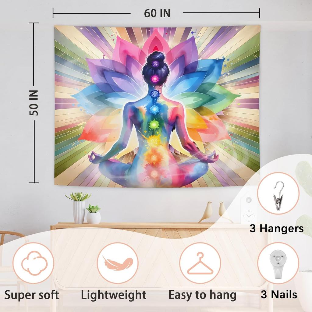 Seven Chakra Yoga Meditation Tapestry Wall HangingColorful Mandala Indian Hippie Chakra Tapestry Decorative Wall Blanket Decor