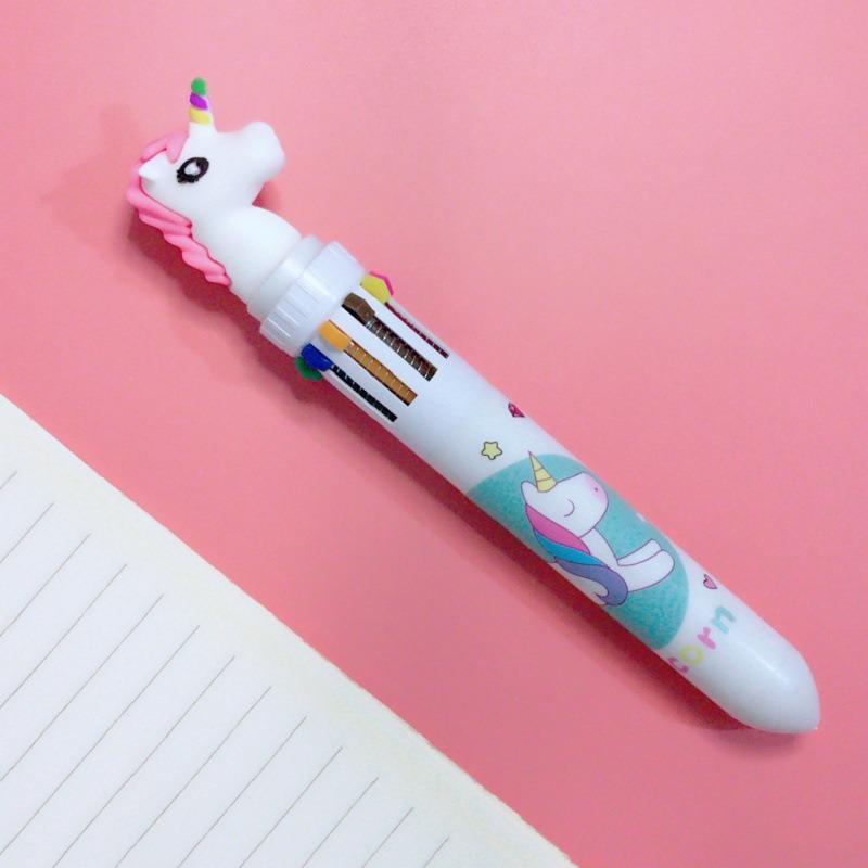

1-8PCS 10 Color Ballpoint Pens Creative Stationery Ten-color Ballpoint Pen Cartoon Student Girlyheart Push-action Ballpoint Pen