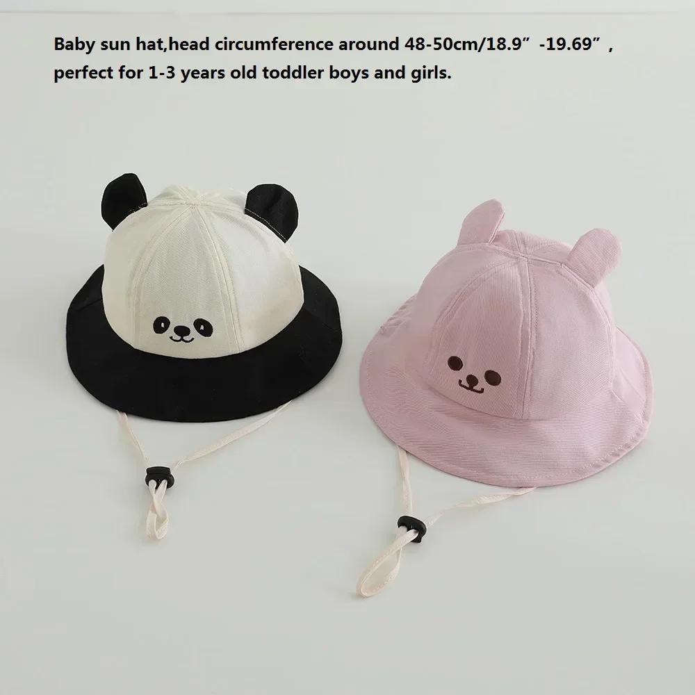 New Panama Summer Children Bucket Hat for Boys Girls Cotton Cute Bear Toddler Sun Cap Baby Beach Sun Hat Kids UV Protection Cap