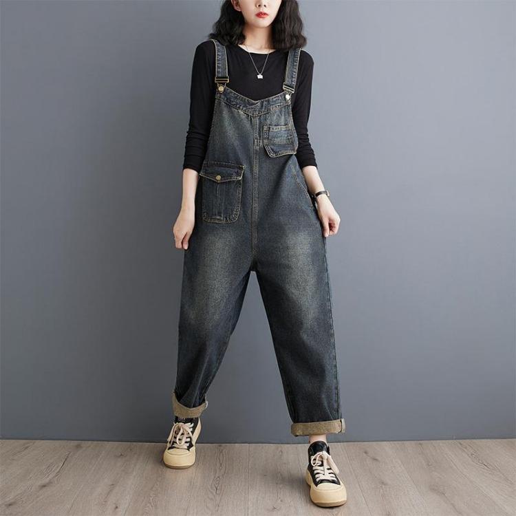 Women Elastic Long Pants Spring Denim Overalls Loose Casual Trousers Plus Size Basic Jeans