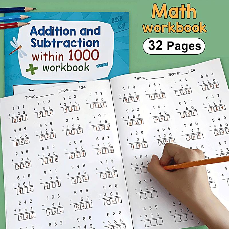 32-page Addition and Subtraction Workbook for Numbers Up To 1000, Math Writing Practice Notebook, Math Exercise Sheets