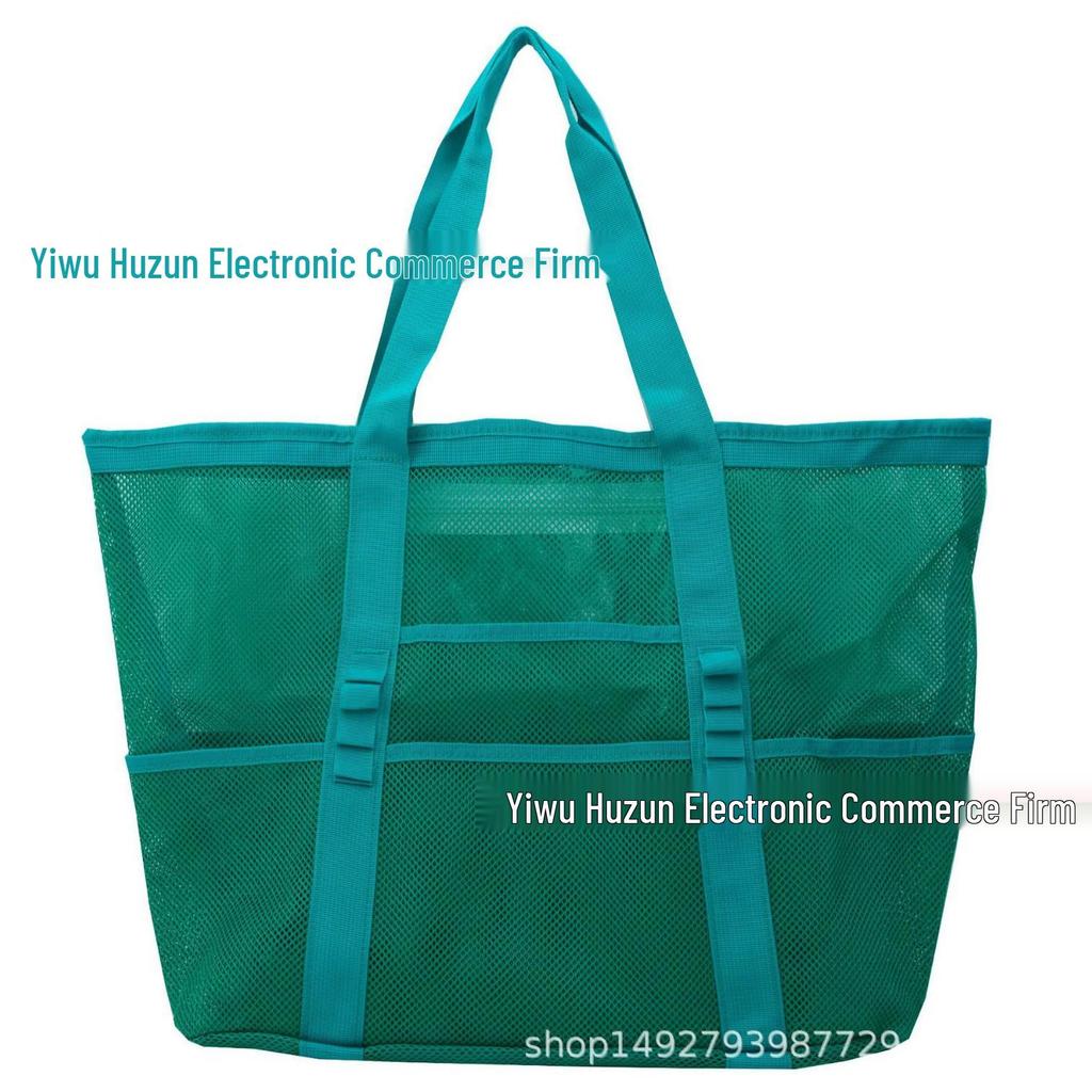 Women's Summer Mesh One-Shoulder Beach Tote Bag - Large Capacity and Breathable Toiletry Organizer.