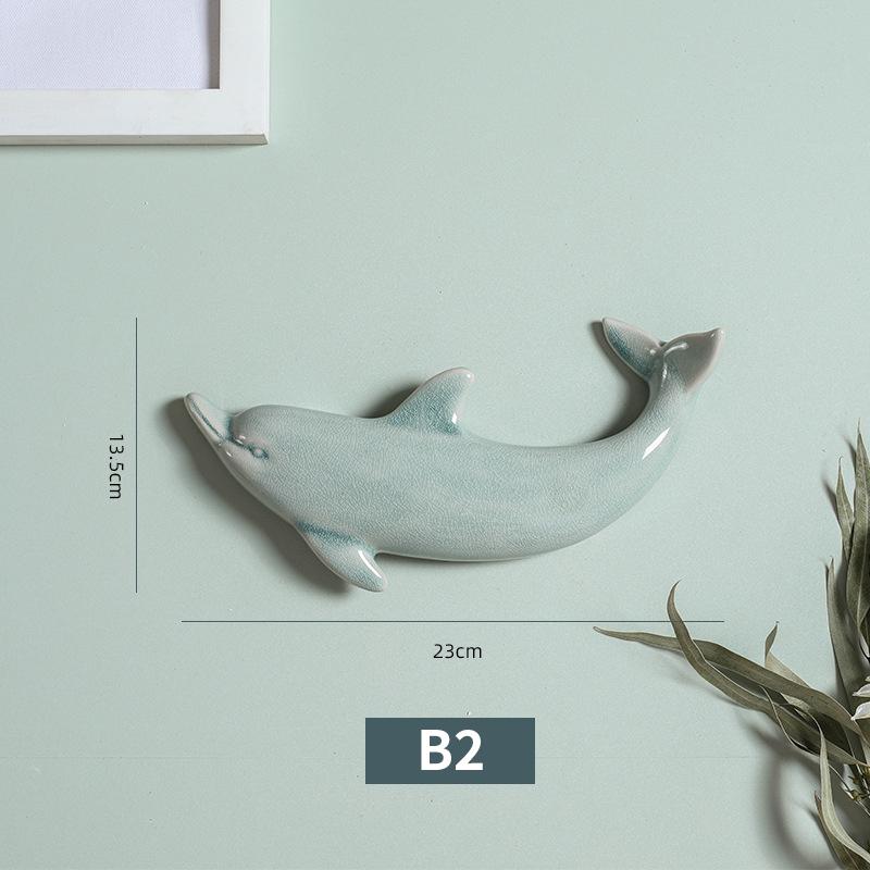1 ks Nordic Style 3D keramické nástěnné malby s delfíny Nástěnné závěsné pozadí Dekor Řemesla Restaurace Obývací pokoj Kancelář Dekorace