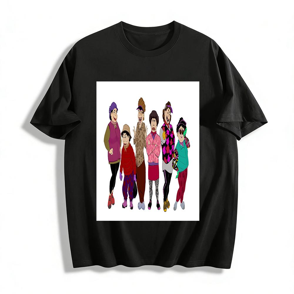 Funny Retro Aunties Print Casual Top, Quirky Elderly Squad Pattern Versatile T-Shirt Pure cotton T-shirt XXS