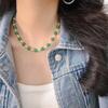 High Quality Vitreous Emperor Green Chalcedony Artificial Crystal Pearl Clavicle Chain Necklace