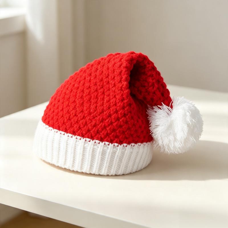 Christmas hairball knitted hat adult thickened thick thread wool hat holiday party photo Christmas hat spot