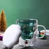 1 Pack 300ml/10 15oz Christmas Cup  Christmas Tree Glass with Snowflake Lid and Handle   Double Wall Insulated Glass Christmas