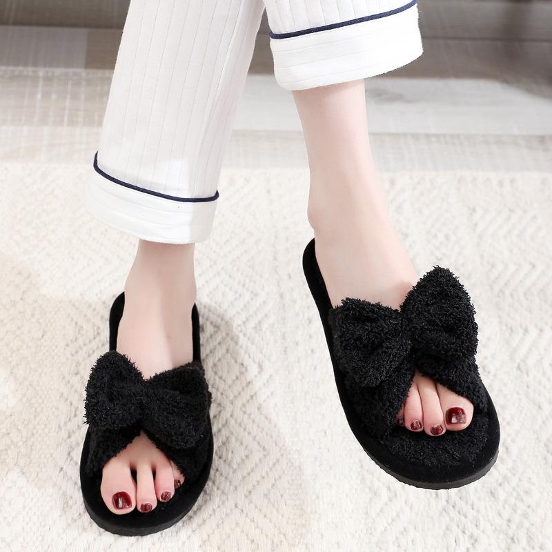 Open women's autumn and winter indoor and outdoor thick-soled warm plush shoes one-word open cotton slippers women's foam