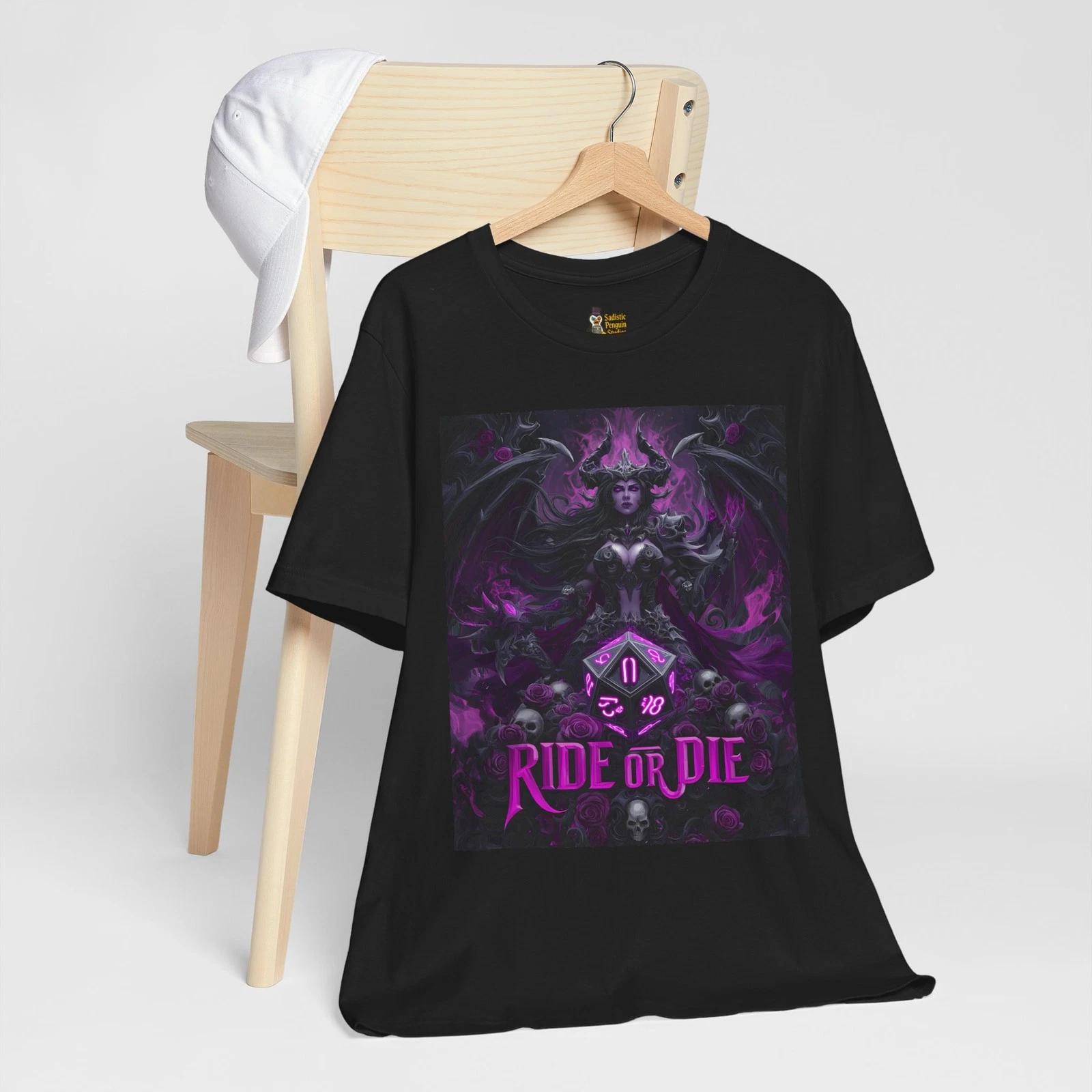 Ride or Die Demoness Skull DnD Gaming T-Shirt, Dragons Graphic Tee M