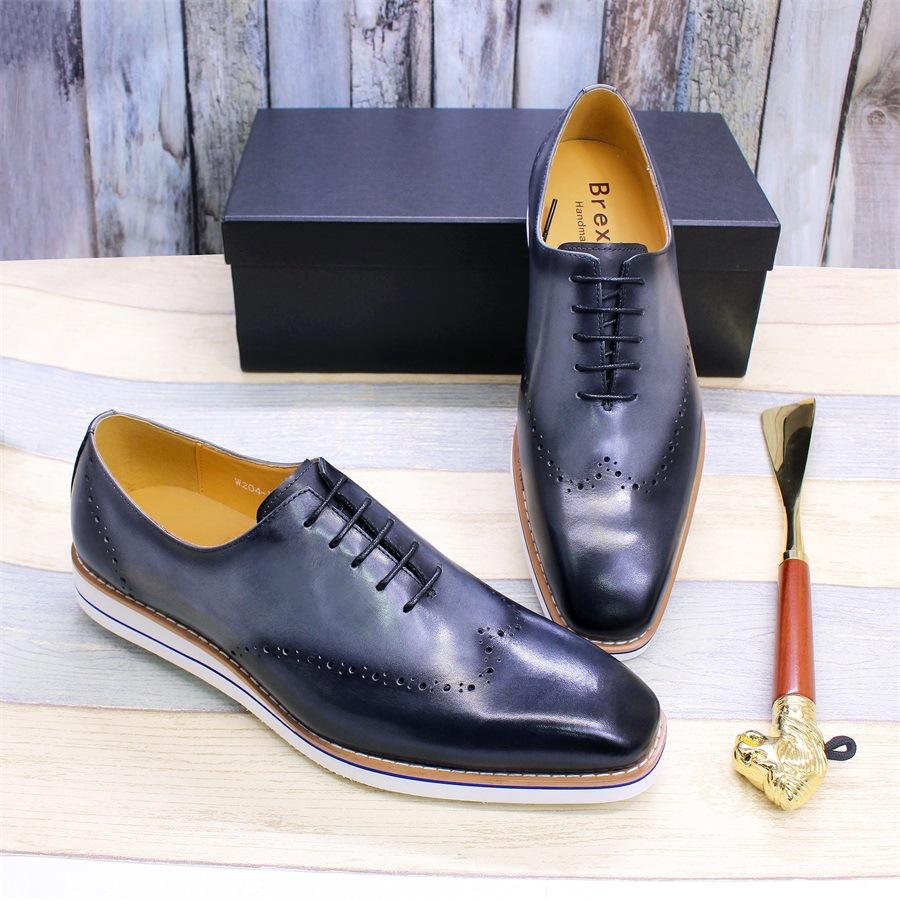 Leather Shoes Business Men'S Shoes Casual Leather Shoes Leather Color Matching Fashion Handmade Men'S Shoes Lace-Up Flat-Bottomed Versatile Shoes