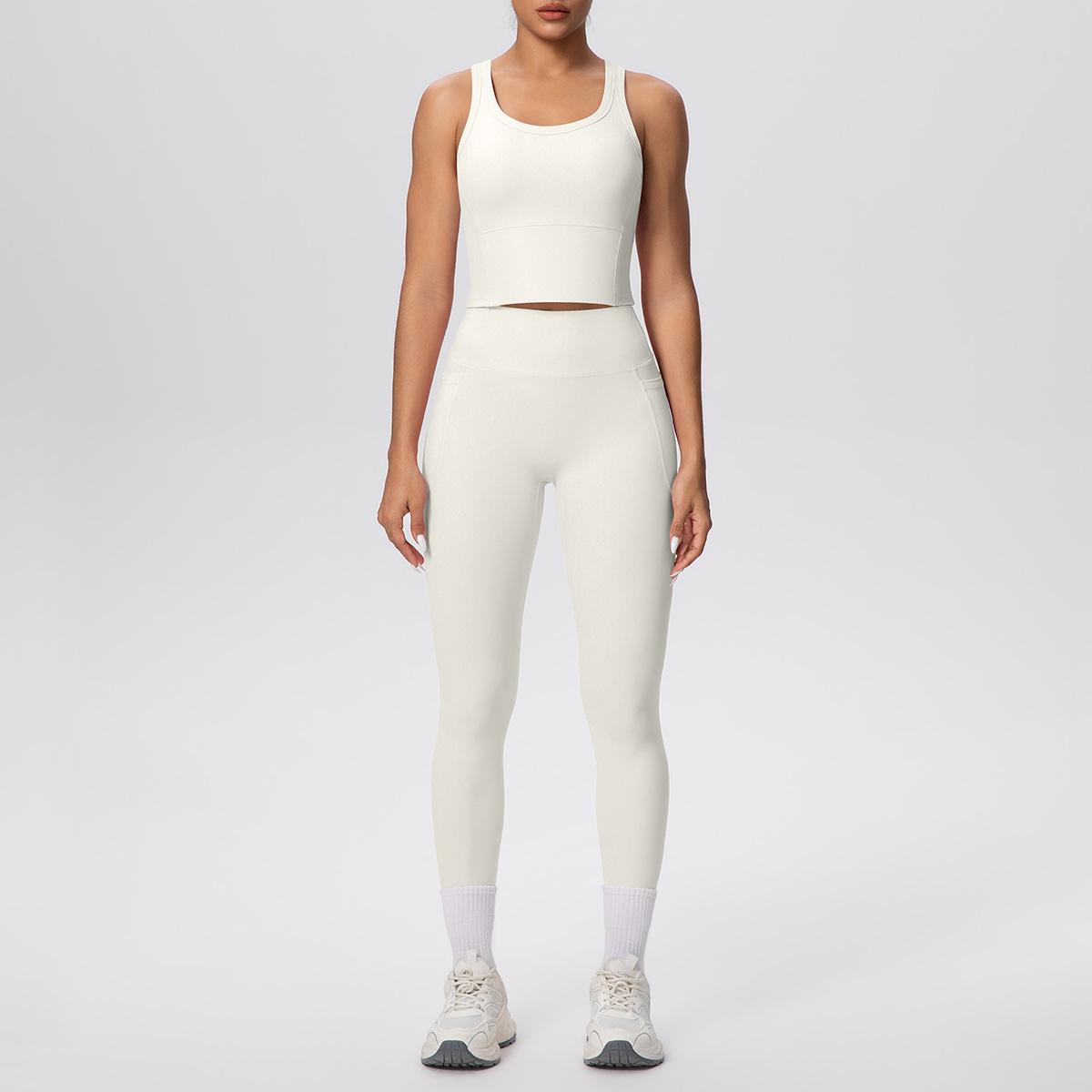 

High-Waist Pocket Yoga Set: Quick-Dry Slimming Sports Vest & Tight Pants L