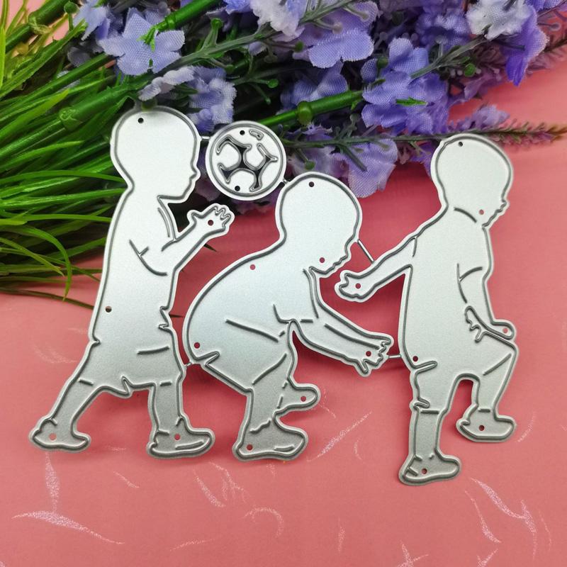3 Soccer Kids Play Soccer Design Style Metal Cutting Dies DIY Scrapbooking Embossing Stencil Paper Craft Album Template