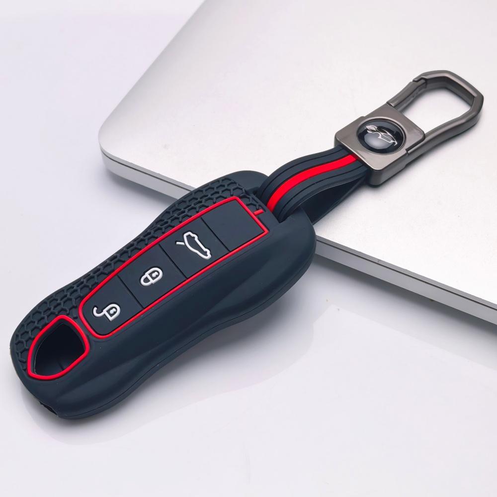 Key Case Cover for Porsche Cayenne Panamera Macan Boxster 911 718 Cayman with Keychain Anti-Scratch Guard Shockproof Protection Soft Grip Texture