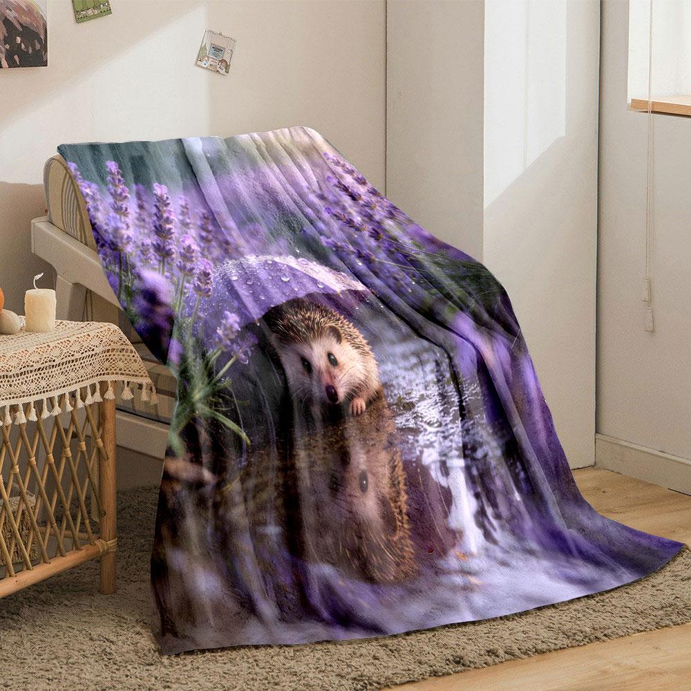 1PC Animals Under The Flowers on A Rainy Day Printed Blanket, All-Season Multi-Use for Nap Camping Travel Car Sofa Luxury Gifts