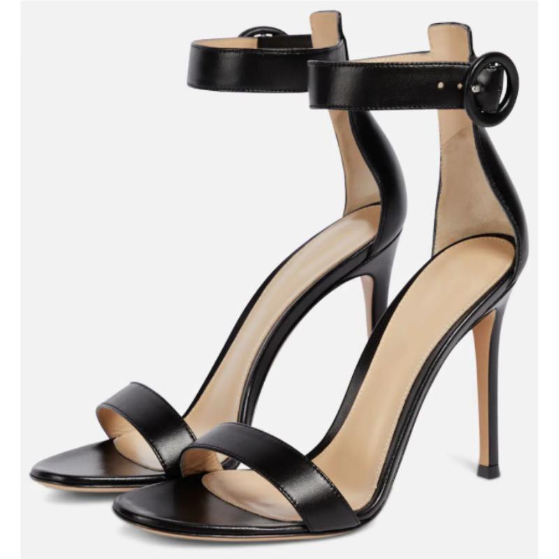 Black Women's Sandals Summer 2025 Sexy Peep toe Stiletto High Heels Ankle Strap White Wedding Dance Shoes Ladies Big Size