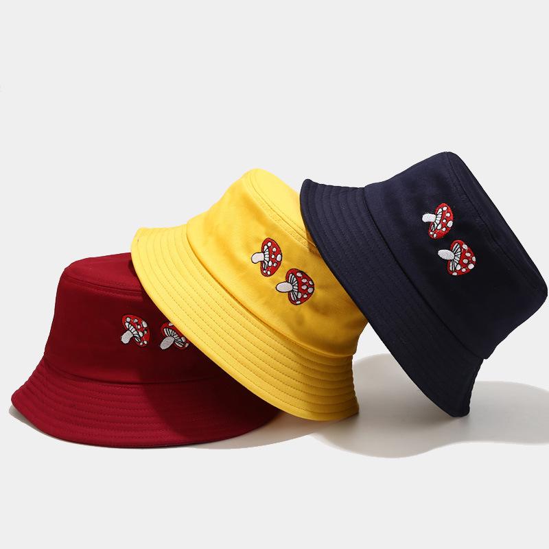 Korean Style Women's Mushroom Embroidery Bucket Hat - Face-Slimming, Outdoor Sun Protection for Summer