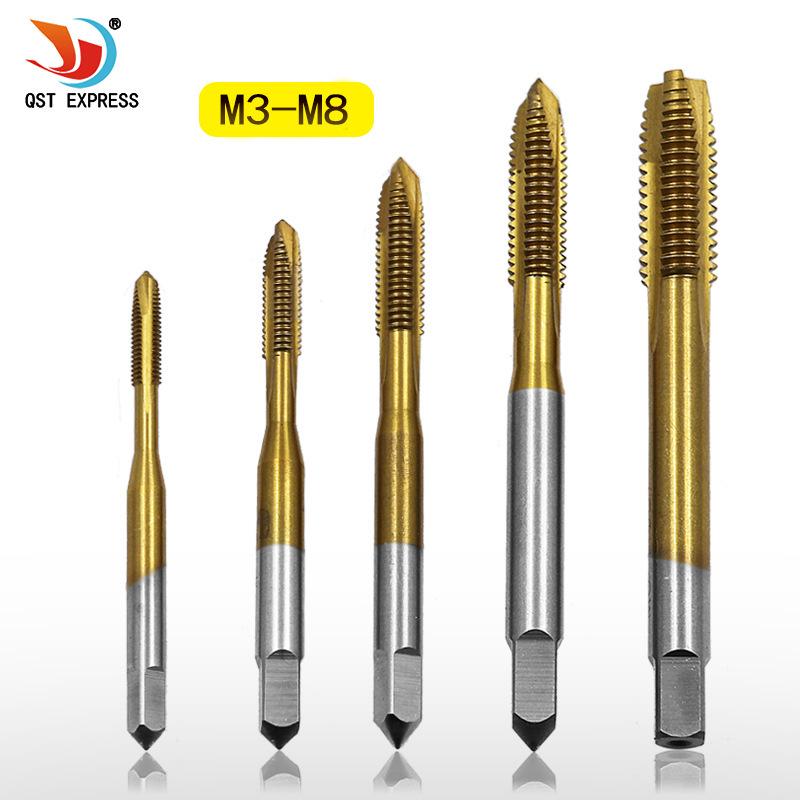

Titanium-Plated Straight Flute Tap Set M3-M8, High-Speed Steel Internal Thread Screw Tip Opener