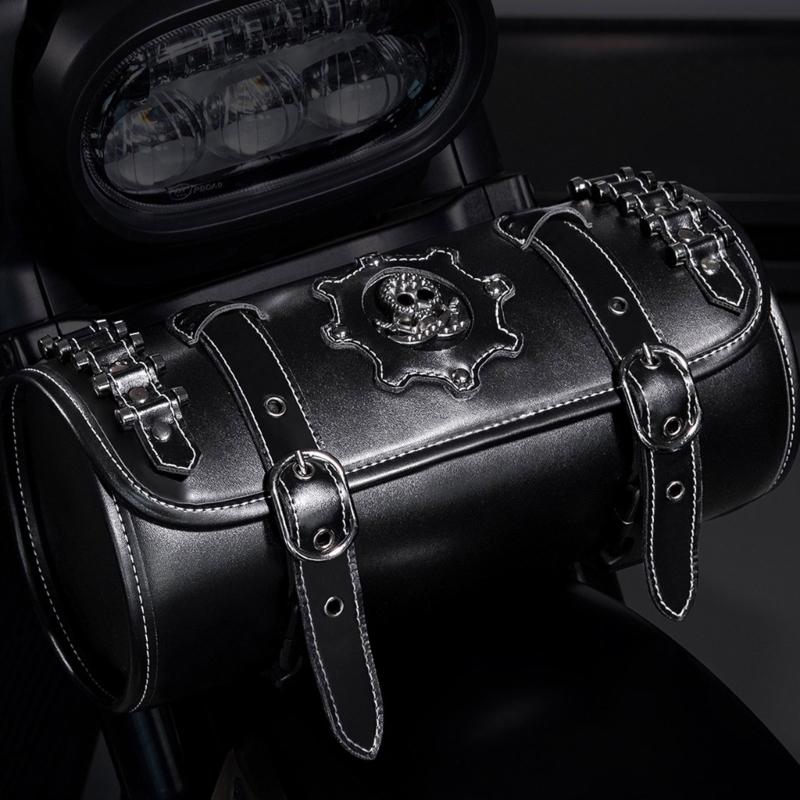 Sac Avant Moto Sac à Outils Moto Sac à Rouleau d'Outils Universel Sacoche Motif Crâne PU Fourche Avant Guidon