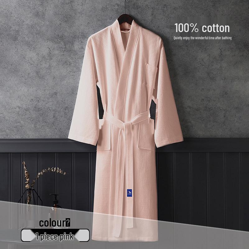 Unisex Quick-Dry Cotton Waffle Bathrobe - Ideal for Summer and Hotels