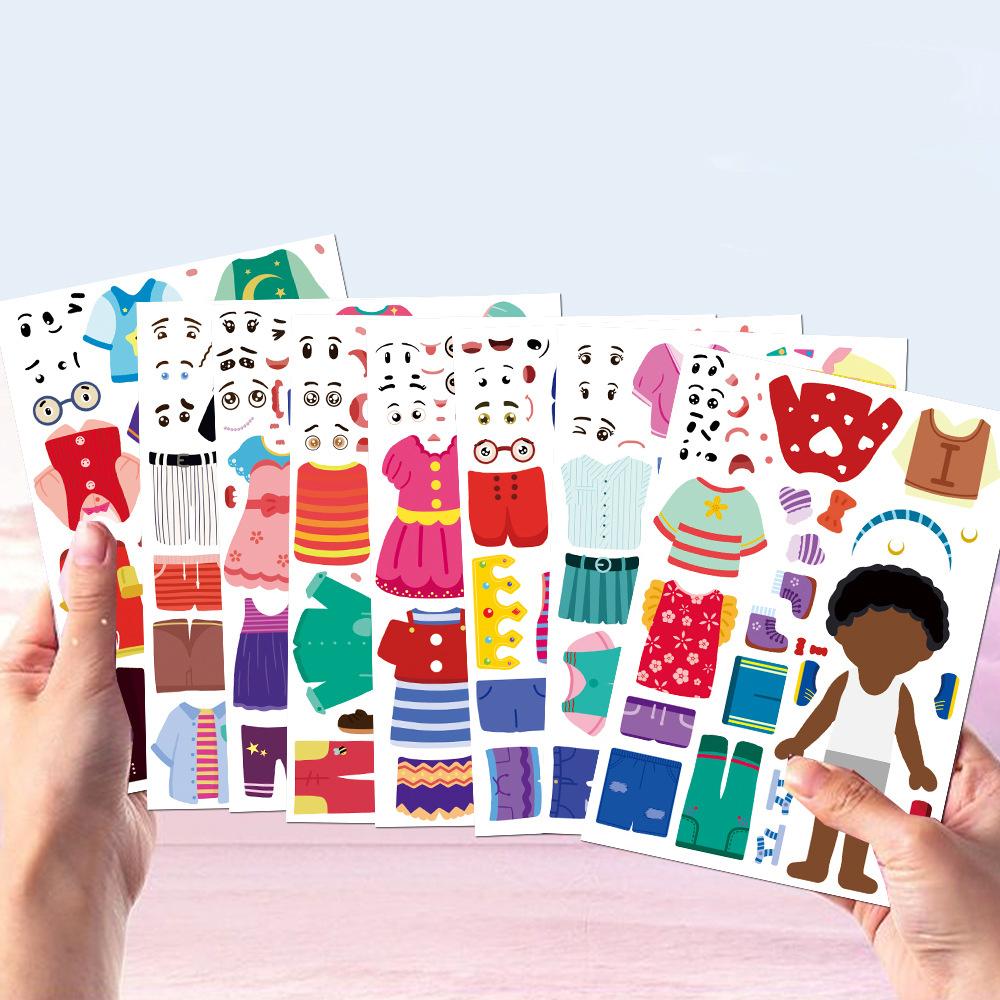 8/16sheets Creative Characters Dress Up Puzzle Stickers Make a Face DIY Assemble Jigsaw Cartoon Decals Party Decoration Toy Gift