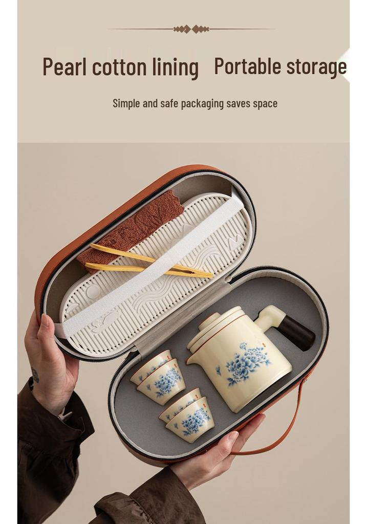 Portable Ru Kiln Tea Set for Outdoor Travel: Includes Bag and Quick-Draw Cup for Camping and Tourism