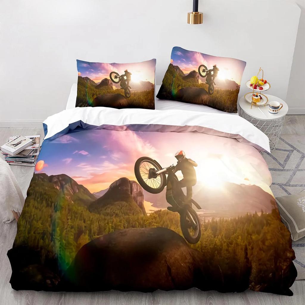 Dynamic Motocross 3D Printed Bedding Set Cozy Duvet Cover Set King Queen Twin Size Birthday Gift for Boys Bedroom Decoration