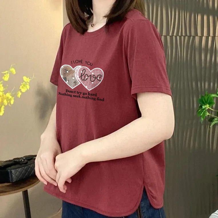 

Trendy Women s Heart Print Round Neck Casual Short-Sleeve Tee - Loose, Flattering Fit, Stylishly Covers Belly 3XL
