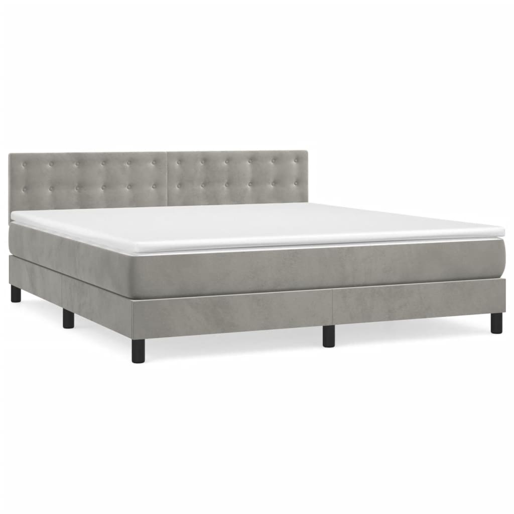 Box Spring Bed with Mattress Light Grey 160 x 200 cm Velvet