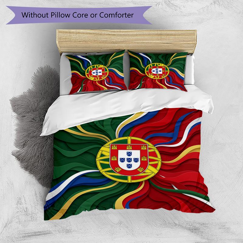 Set Biancheria da Letto Stampata Calcio Portogallo 3 Pezzi Set Copriletto Traspirante Accogliente come Regalo per la Casa Nuova o per le Feste
