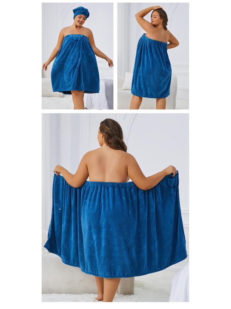 Extra-Large Quick-Dry Strapless Bath Skirt Towel with Hair Cap