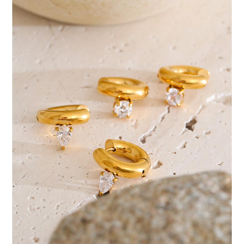 Eetit  Cubic Zirconia Round Water Drop Hoop Earrings 18K Golden Plated Stainless Steel Daily Wear Popular Jewelry 2025 Waterproof