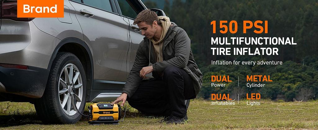Car Mounted Air Pump AC 110 230V DC 12V Dual Power Fast Tire Inflator