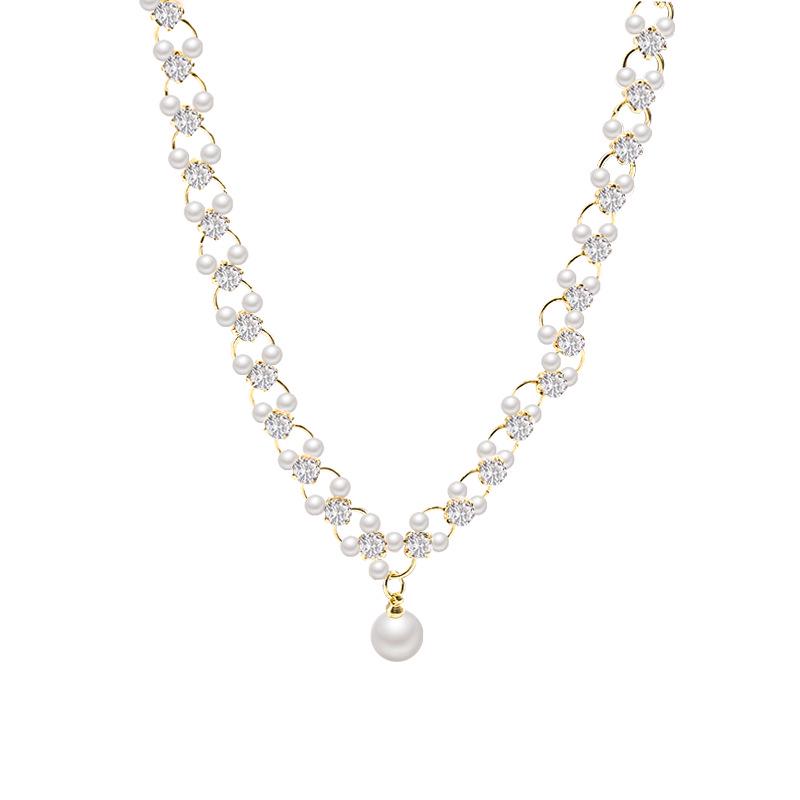 Elegant Pearl and Crystal Necklace - Delicate Woven Design