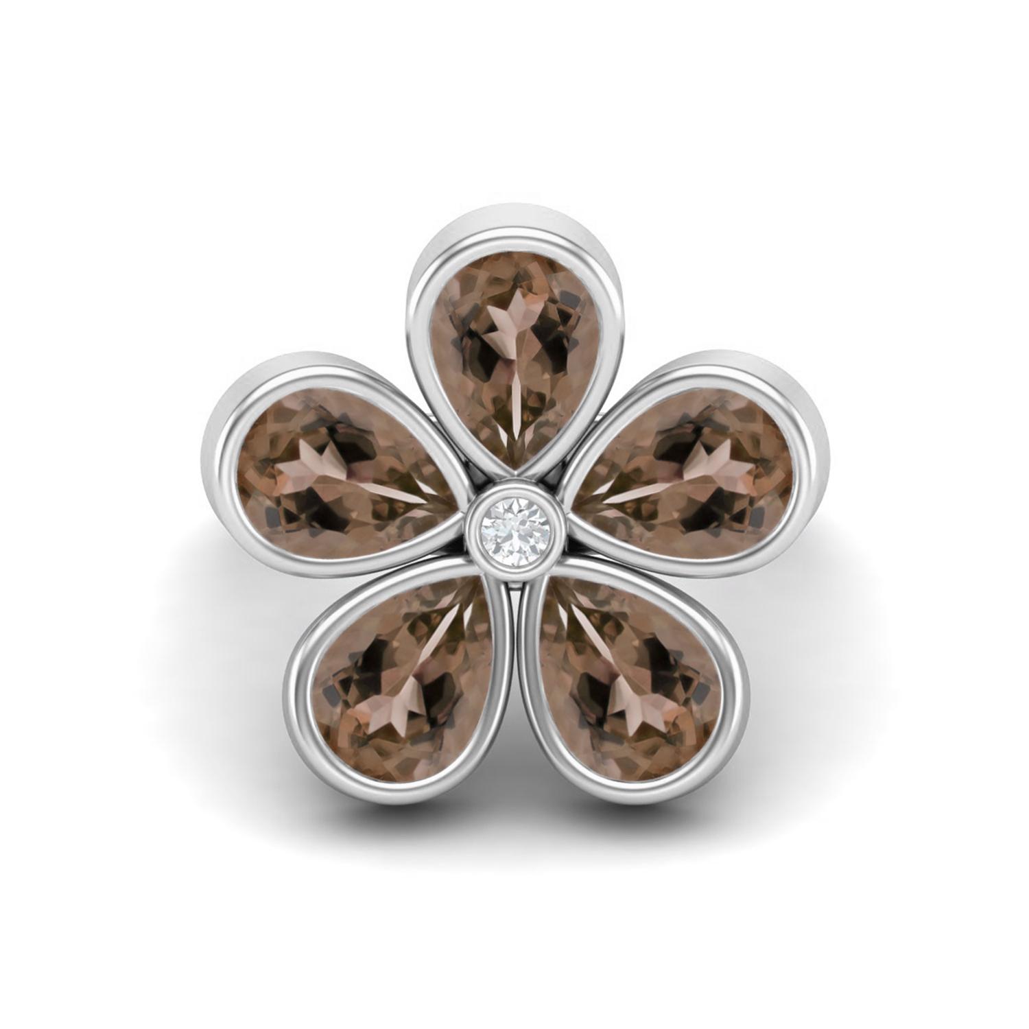 

7X5mm Pear Smoky Quartz 925 Sterling Silver Five Stone Daisy Flower Women Engagement Ring 12 белый