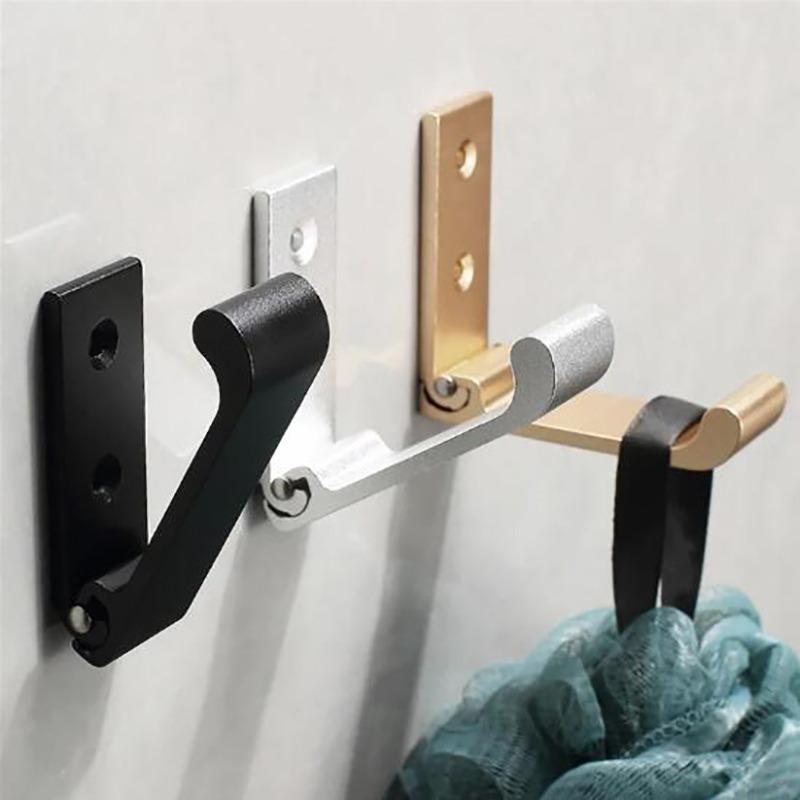 Aluminum Alloy Folding Hooks Wall Door Clothes Coat Hat Bags Hangers Kitchen Bathroom Rustproof Towel Hooks Foldable Hook