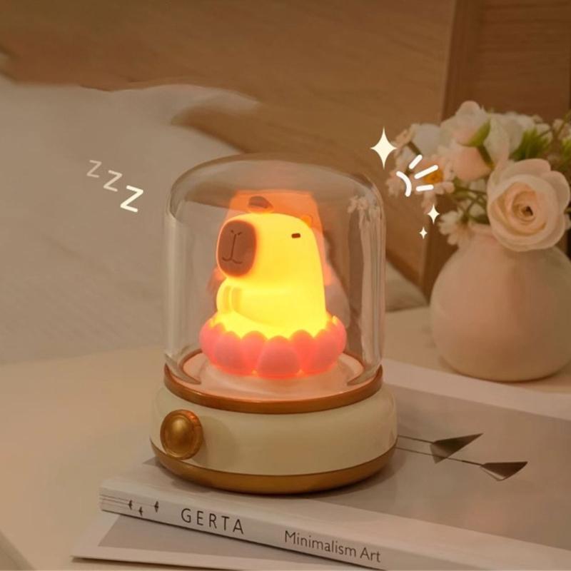 Vintage Capybara Nightlight Silicones Desktop Figurine with Gentle Glowing Oil Lamp Shape USB Rechargeable Night Lamp