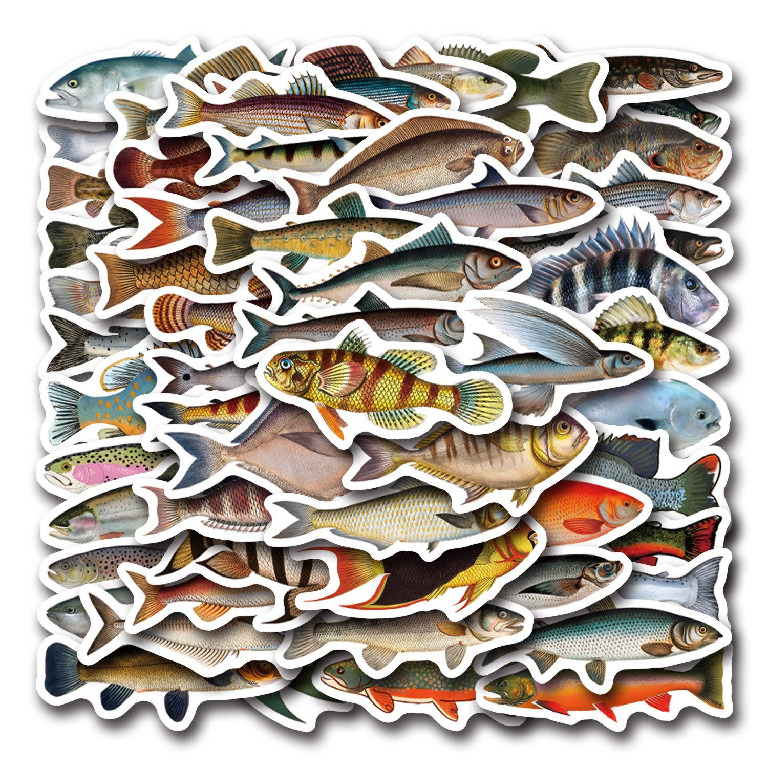 

55 Рыб Рыбы Глубоководные Рыбы Дудл Наклейки Декоративный Чемодан Ноутбук Мобильный Телефон Мультяшные Наклейки