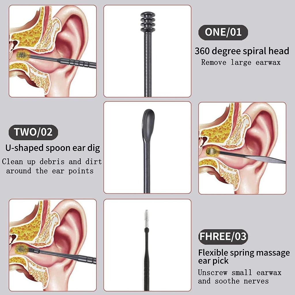 7Pcs/set Portable Stainless Steel Earpick Ear Cleaner Ear Care Cleaning Tool Ear Wax Removal