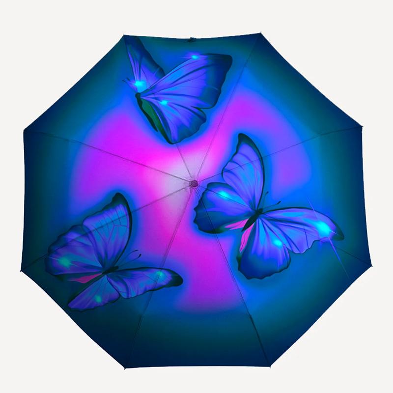 1pc Butterfly Blue Design Automatic Folding Umbrella Durable Iron Frame,All Seasons Home Travel Outdoor Multifunctional Umbrella yy251115065