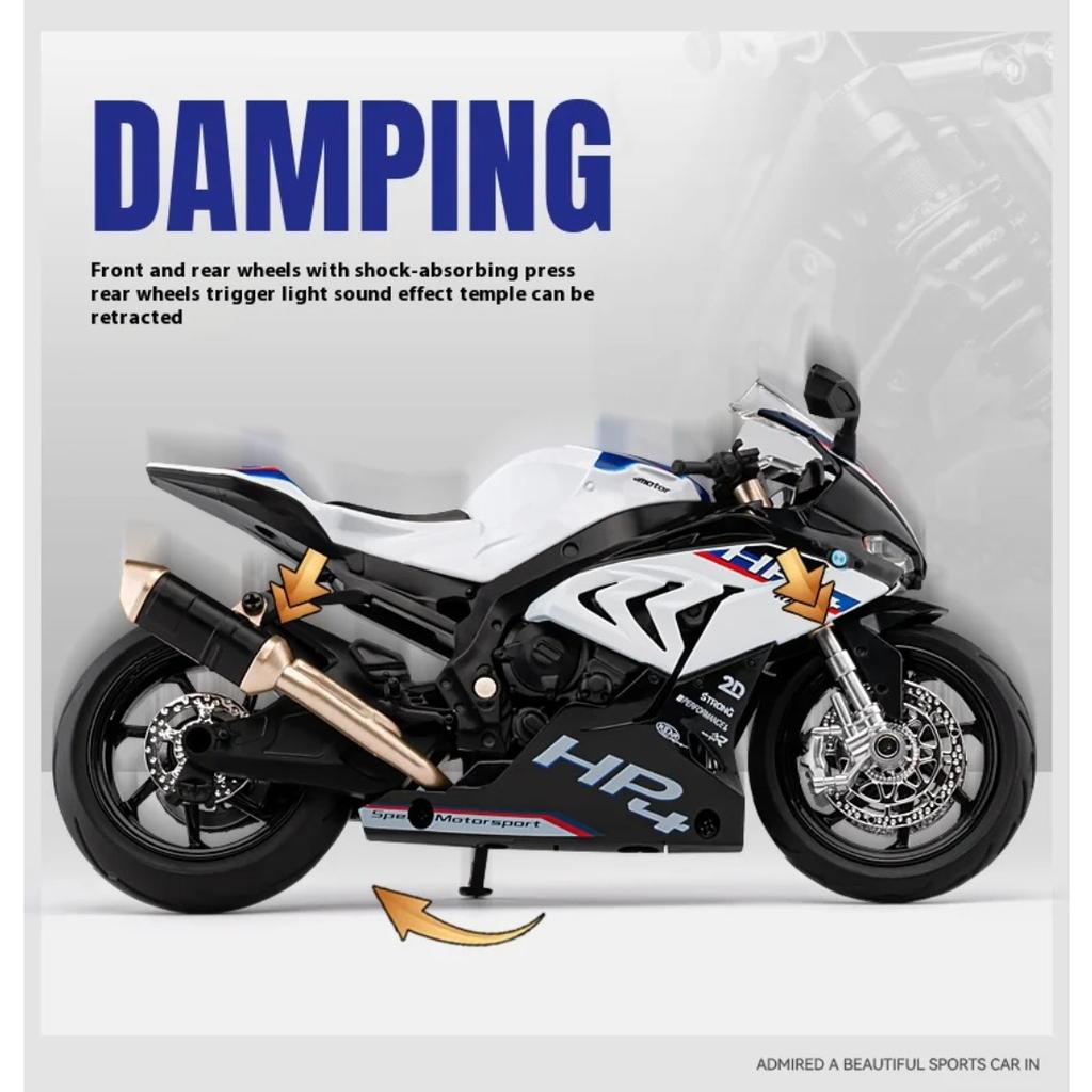 1/12 BMW HP4 Motorcycle Model Metal Die Cast Locomotive Model Simulation Light Collection Ornament Boy Gift