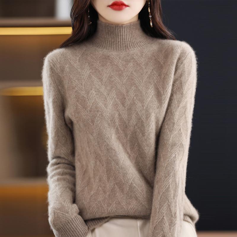New Style of Wool Sweater, Semi-high Neck Thickened Warm Knitted Base Layer Sweater for Women