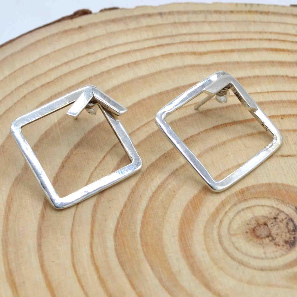Náušnice čtvercové manžety do uší ze sterlingového stříbra 925, ručně vyráběné náušnice přední zadní, dárek pro ni