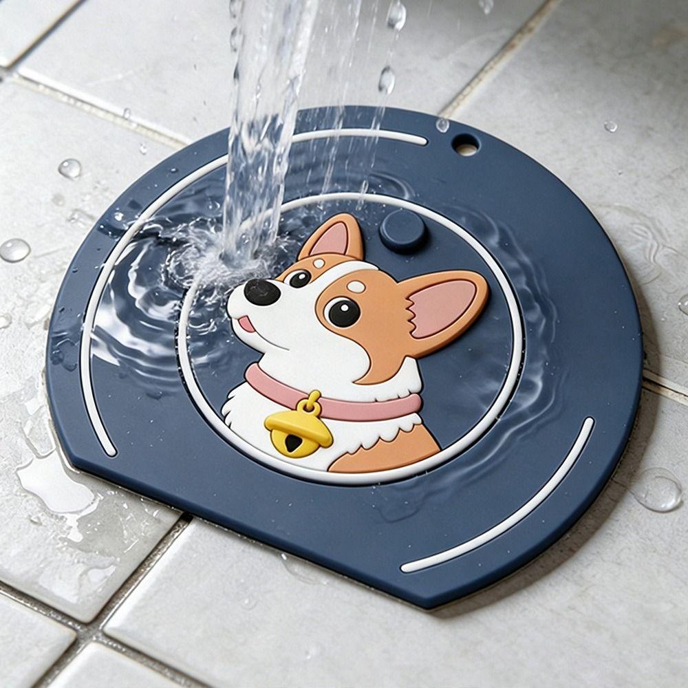 Silicone Floor Drain Mat Cartoon Dog Kitchen Sink Seal Mat  for Bathroom Hair Collection