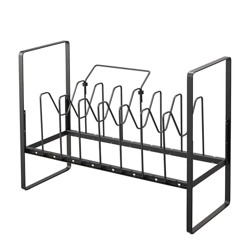 Yamazaki Tower Under-Sink Height-Adjustable Pot Lid & Frying Pan Storage Rack, 2-Tier, Black, Approx. W52 x D26 x H38-41cm (including handle), Frying