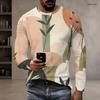 Men Plus Size Round Neck Long Sleeve Printed T Shirt White Blue Khaki Casual Pullover Straight Hem