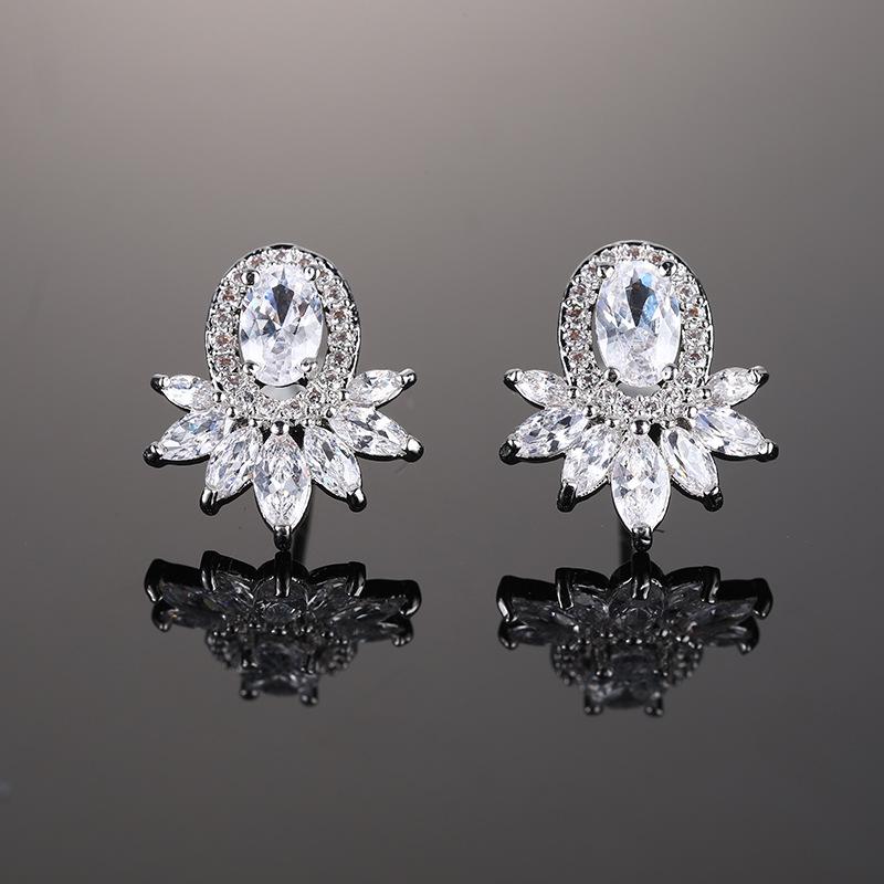 

925 Sterling Silver Fan-Shaped AirPods Anti-Lost Earrings with AAA Zircon платиновый