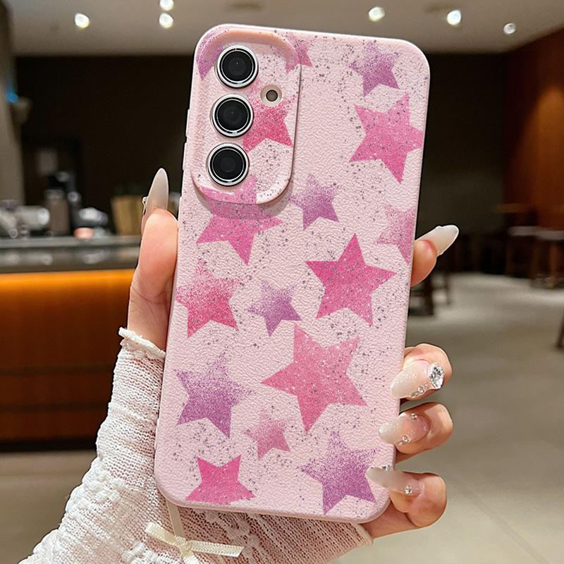 Colorful Stars Print Phone Case For Samsung A57 A37 A17 A56 A36 A16 A55 A35 A15 A54 5G S21 FE S22 S23 S24 Plus S25 S26 Ultra Leather Texture Cover
